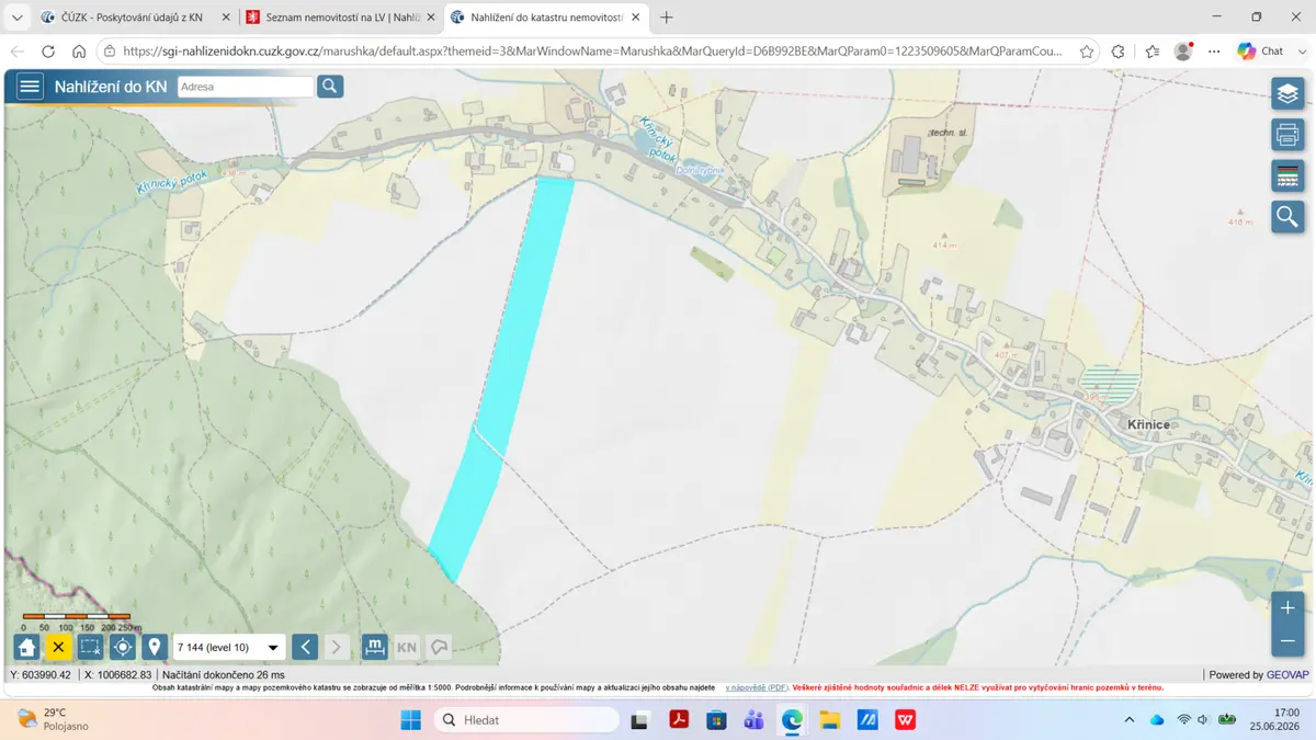 Prodej pozemku 79627 m², Křinice