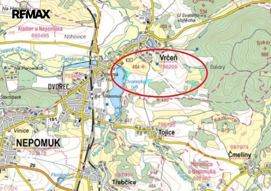 Prodej pozemku 19430 m², Vrčeň · okres Plzeň-jih