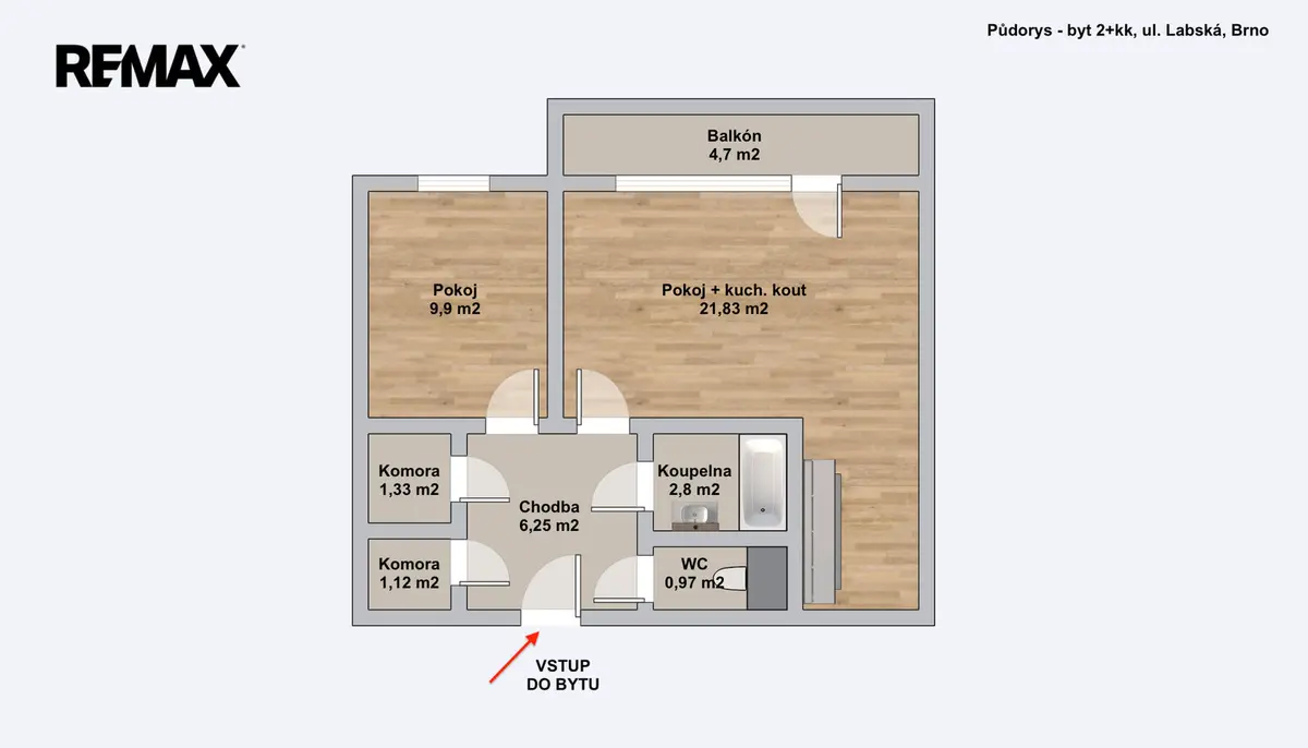 Prodej bytu 2+kk 44 m², Labská · Starý Lískovec · Brno