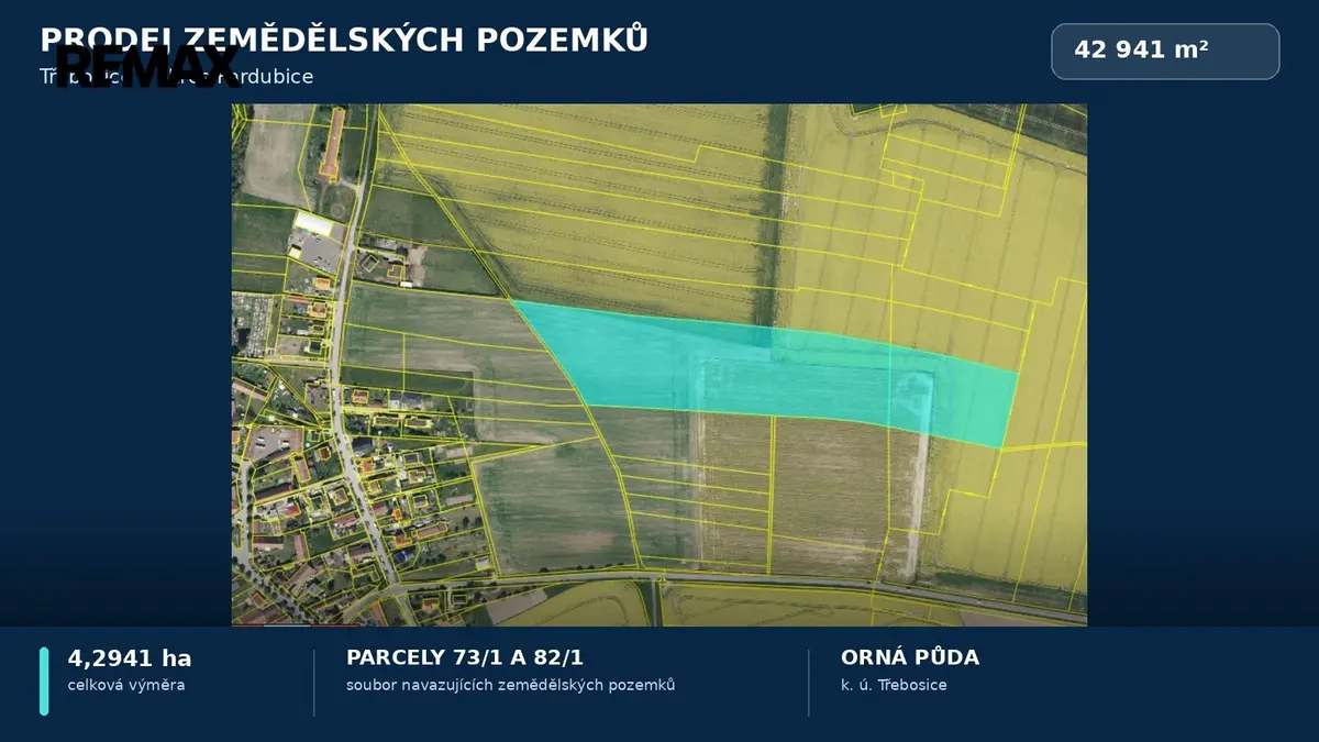 Prodej pozemku 42941 m², Třebosice · okres Pardubice