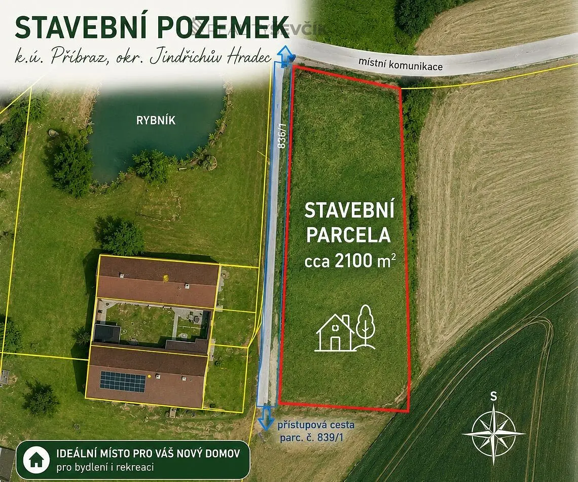 Prodej pozemku 2100 m², Příbraz · okres Jindřichův Hradec