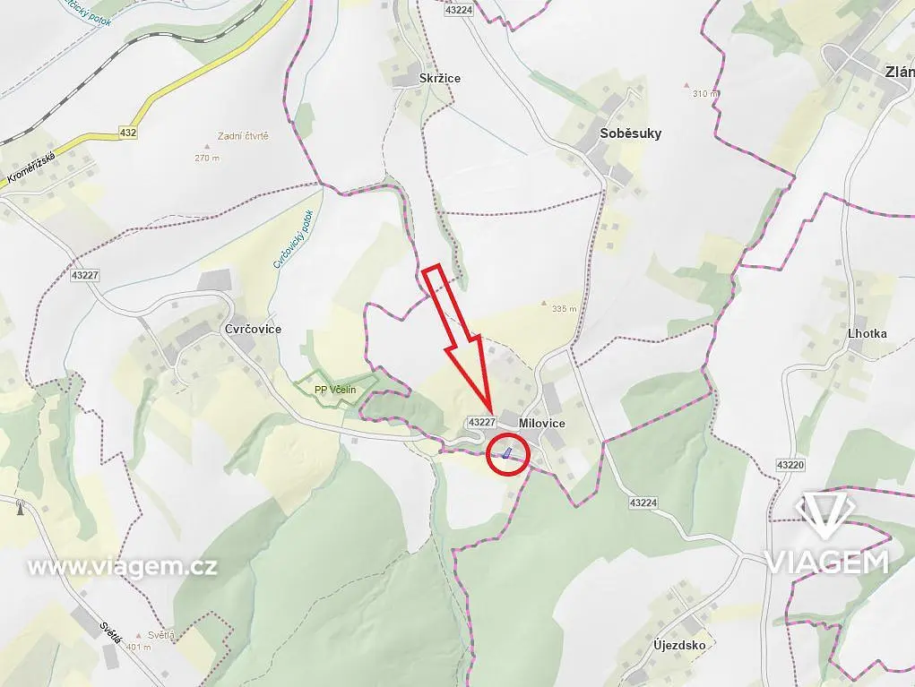 Prodej pozemku 1023 m², Milovice · Soběsuky