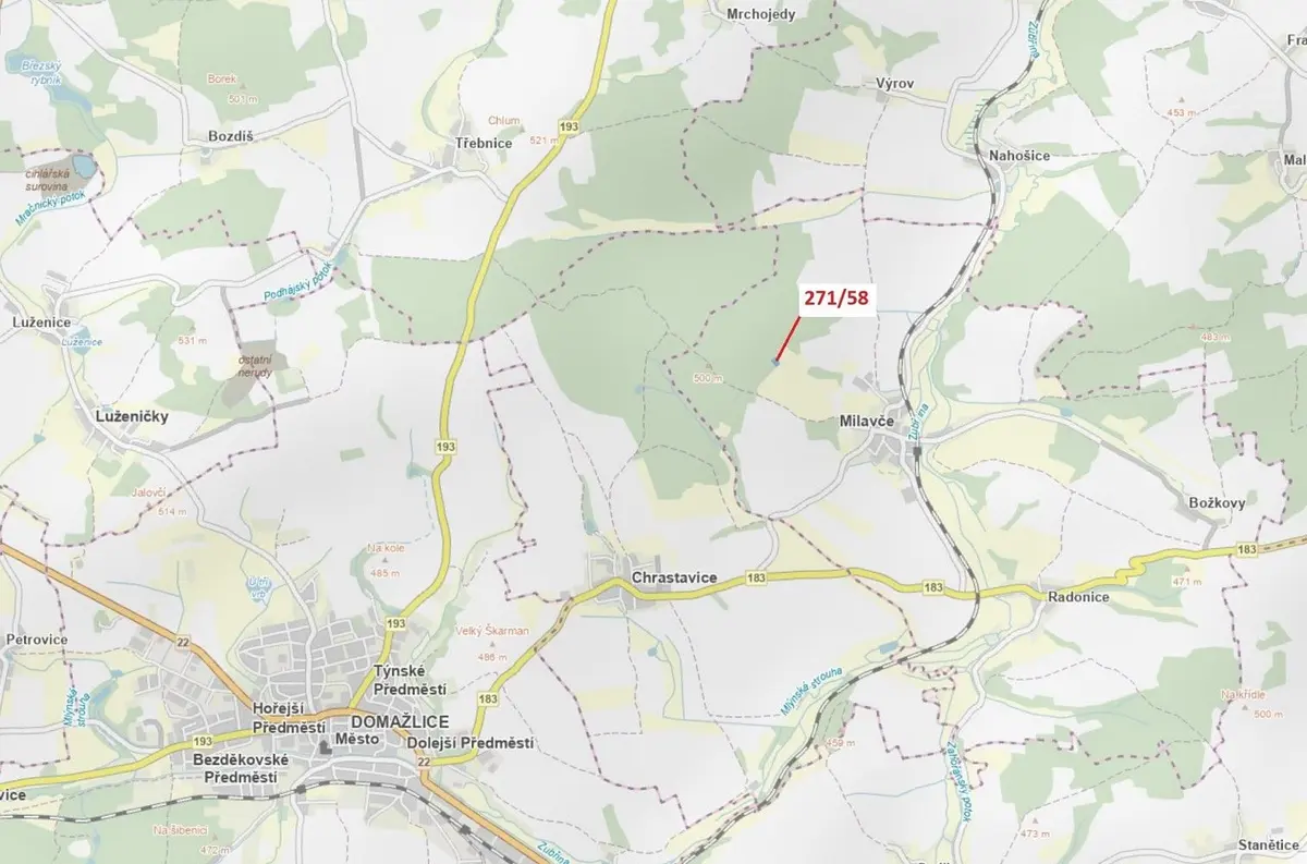 Prodej pozemku 2102 m², Milavče