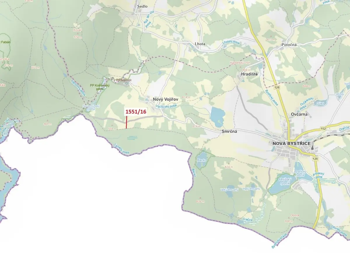 Prodej pozemku 148 m², Nový Vojířov · Nová Bystřice