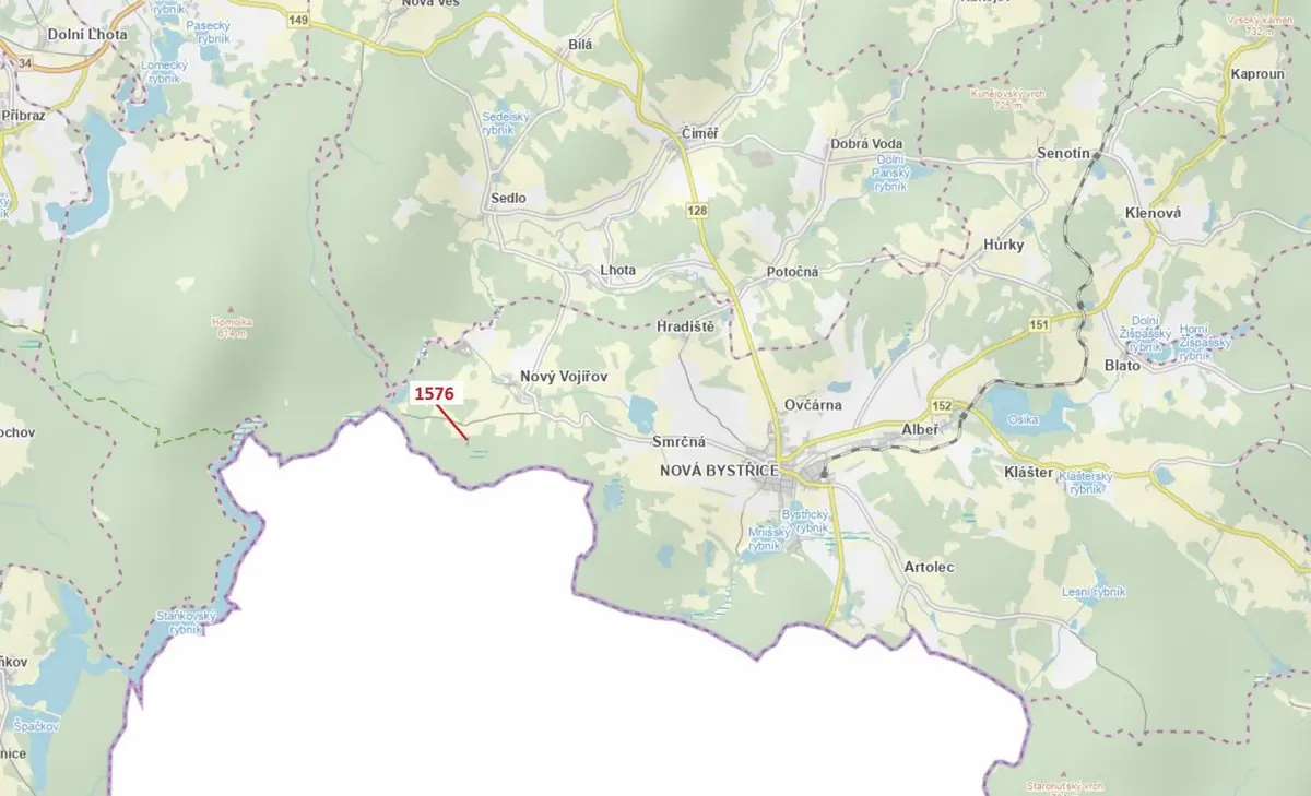 Prodej pozemku 737 m², Nový Vojířov · Nová Bystřice