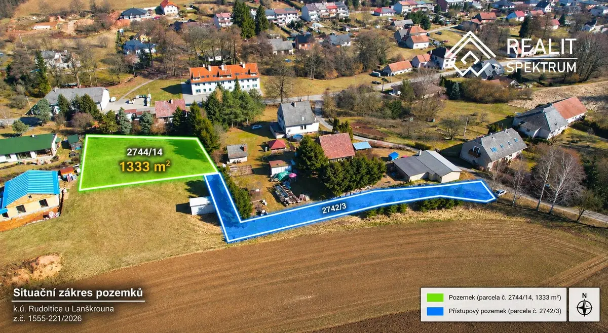 Prodej pozemku 1333 m², Rudoltice u Lanškrouna · Rudoltice