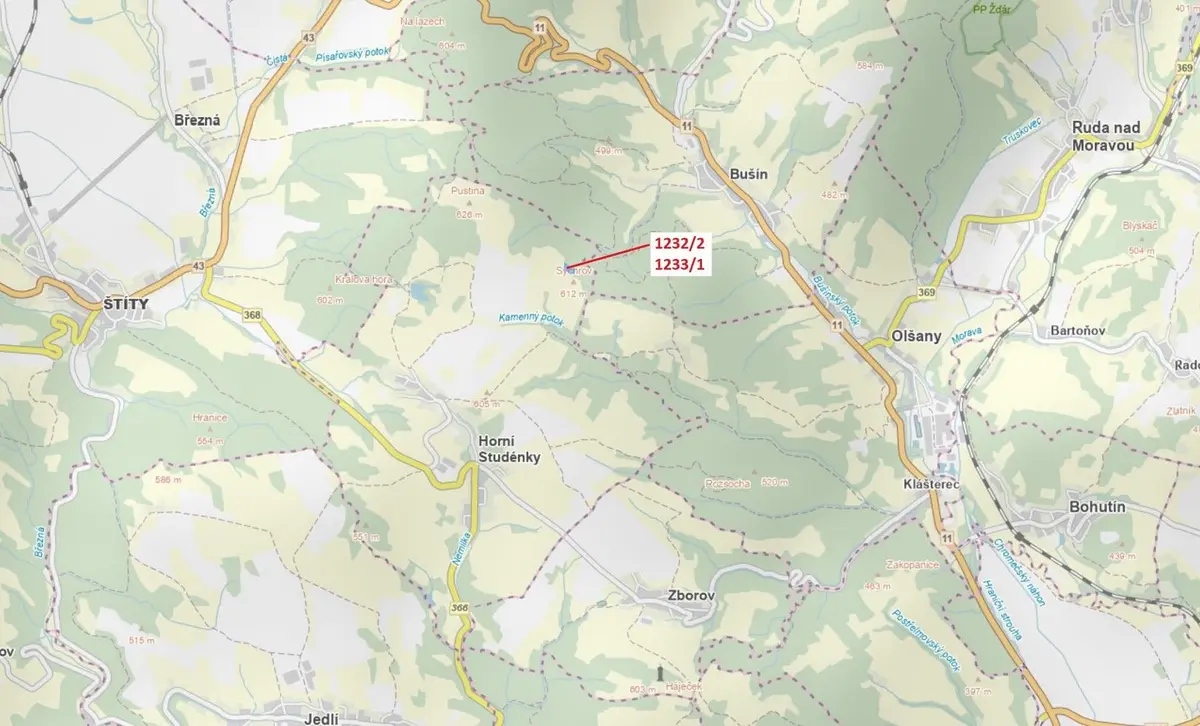 Prodej pozemku 4514 m², Horní Studénky