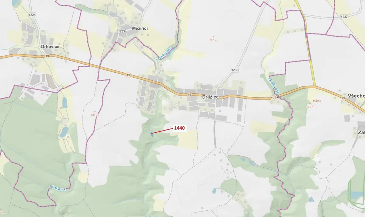 Prodej pozemku 1097 m², Dražice u Tábora · Dražice