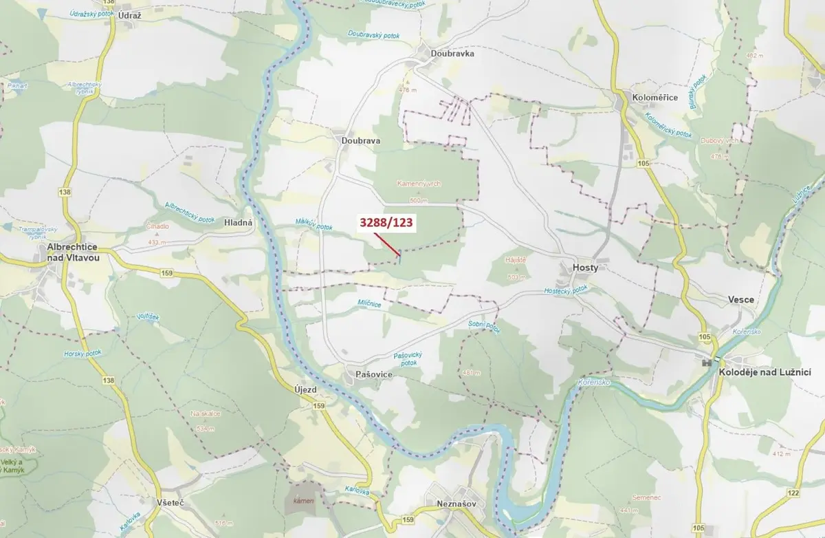 Prodej pozemku 1707 m², Hosty