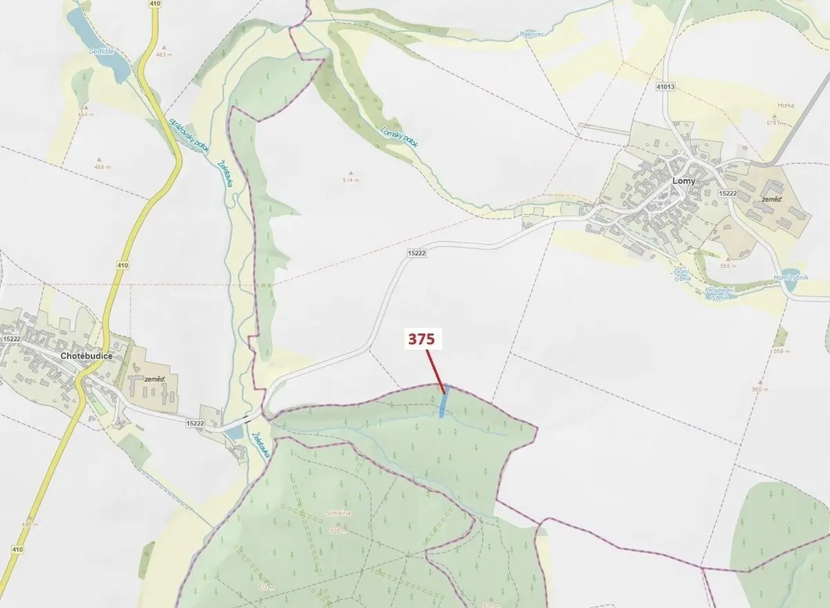 Prodej pozemku 1497 m², Chotěbudice