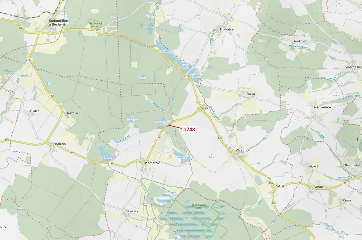 Prodej pozemku 6908 m², Komárov u Soběslavi · Komárov