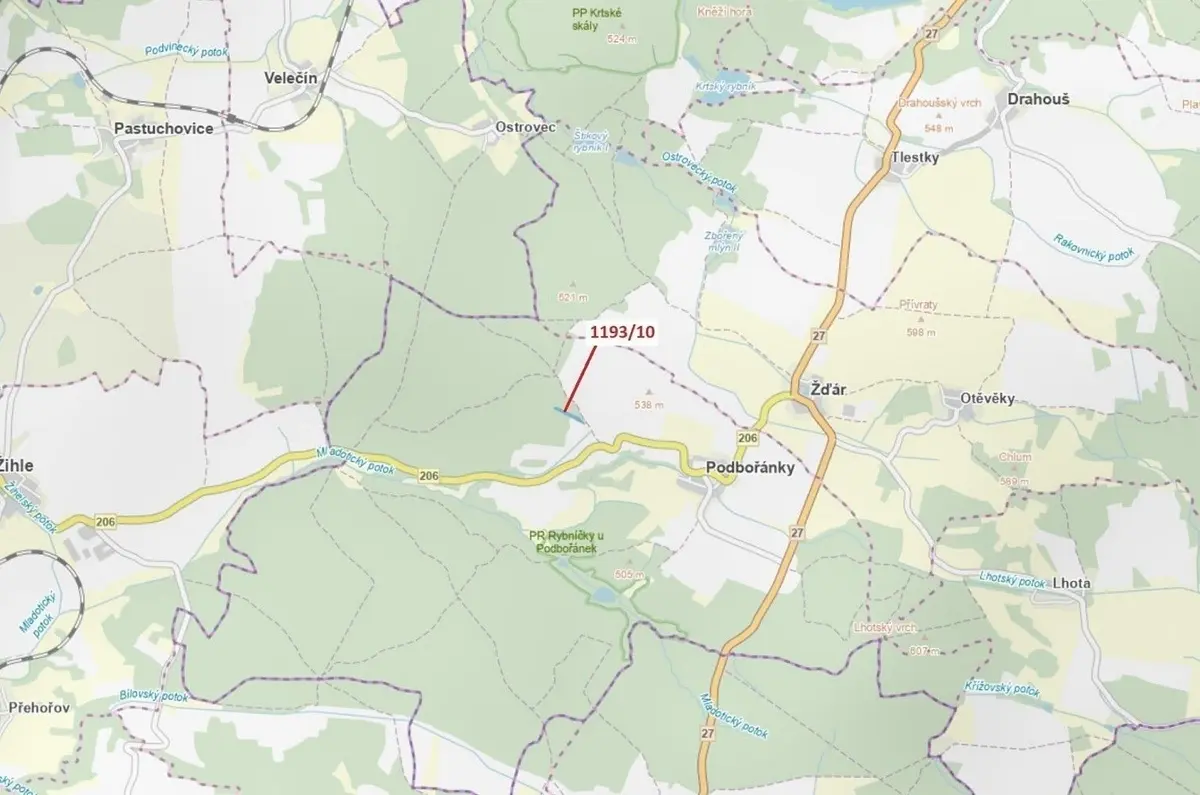 Prodej pozemku 4694 m², Podbořánky · Jesenice