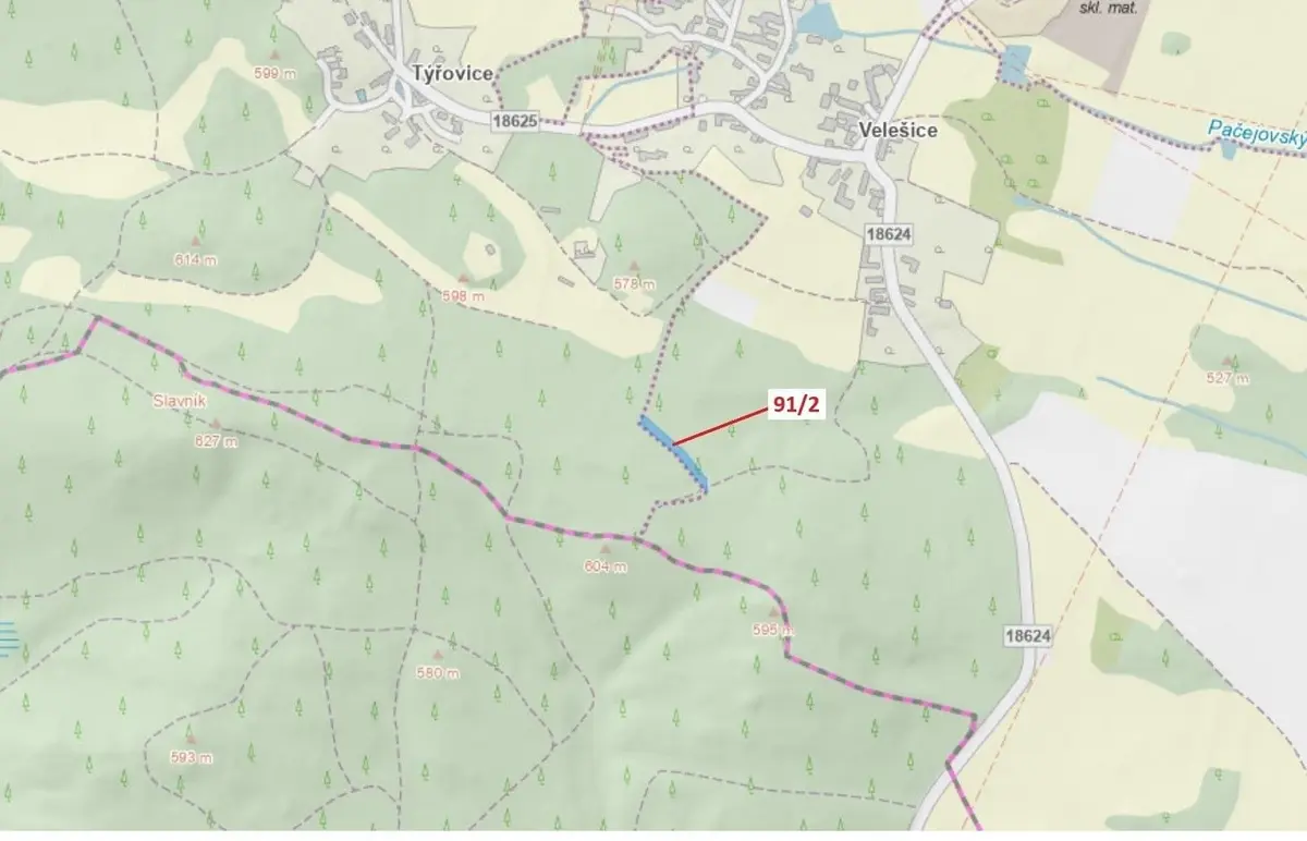 Prodej pozemku 1363 m², Velešice u Pačejova · Pačejov