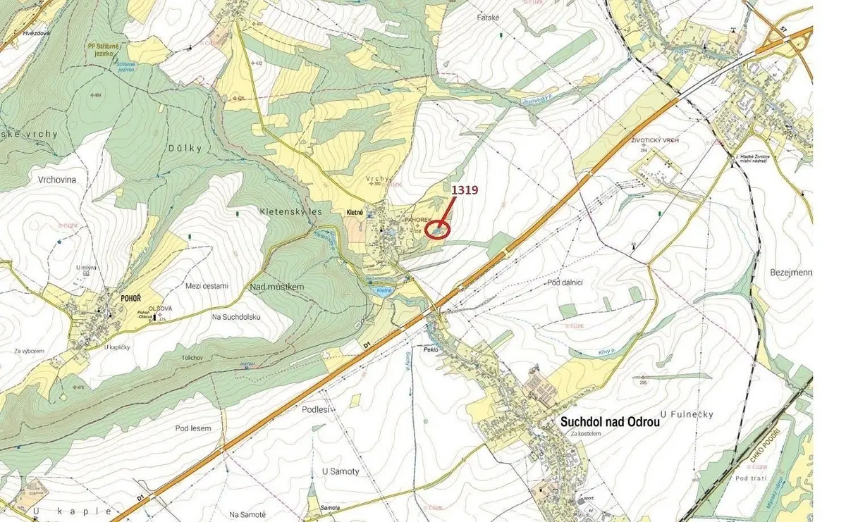 Prodej pozemku 2439 m², Kletné · Suchdol nad Odrou