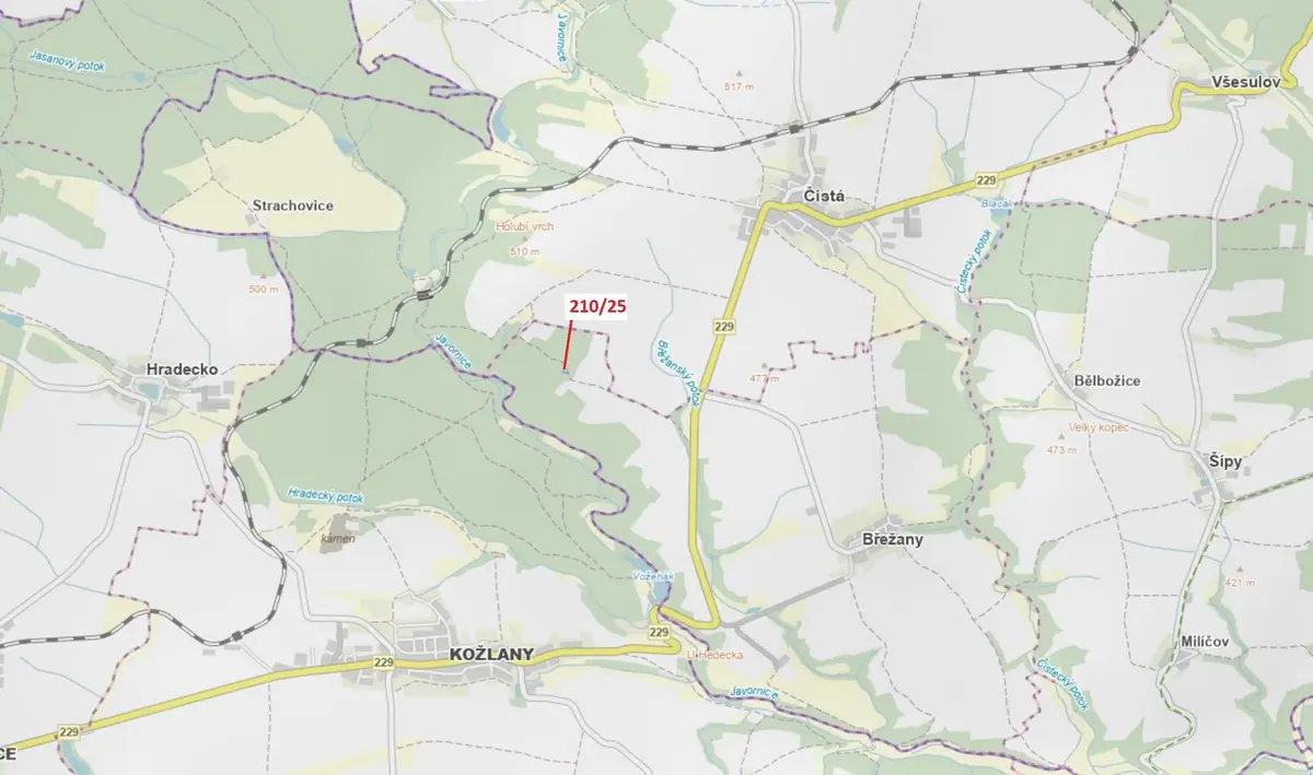 Prodej pozemku 198 m², Kožlany · okres Plzeň-sever Plzeňský kraj