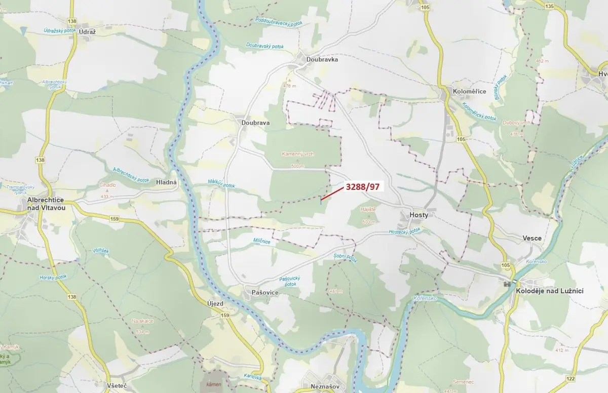 Prodej pozemku 1729 m², Hosty