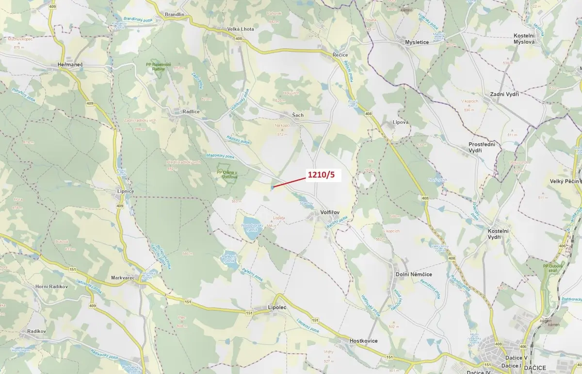 Prodej pozemku 3832 m², Volfířov