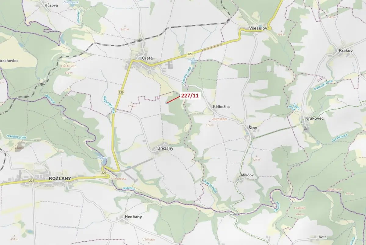 Prodej pozemku 883 m², Břežany u Rakovníka · Břežany