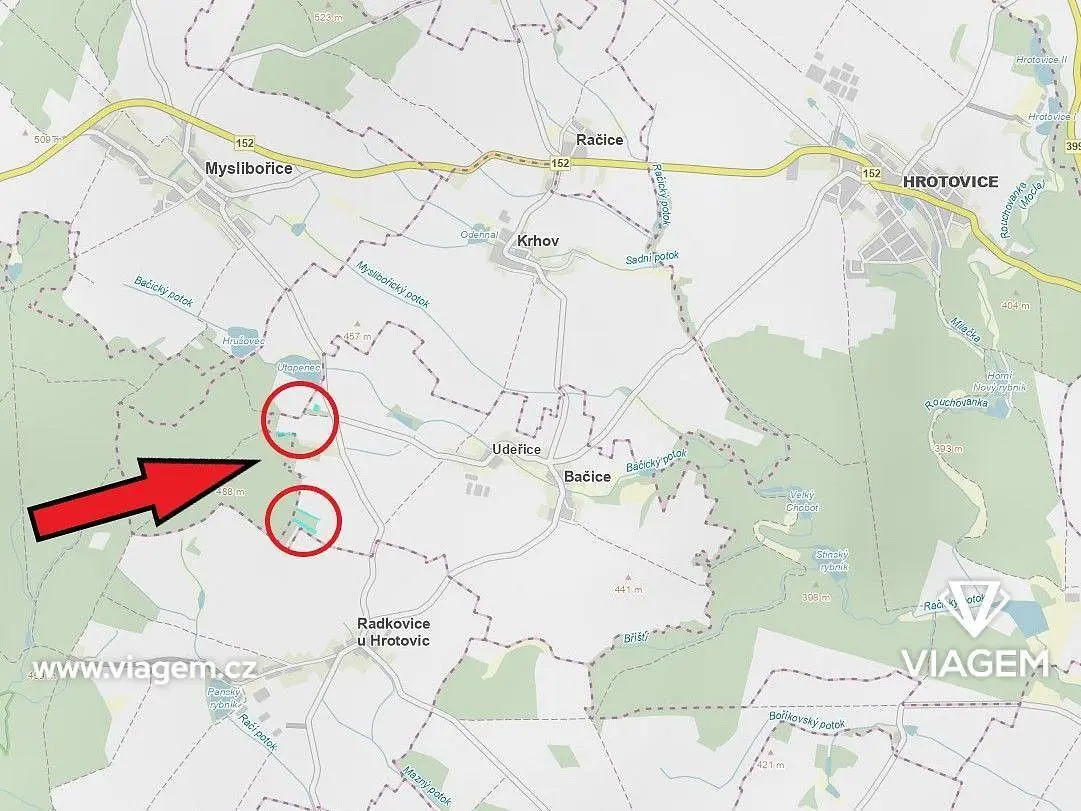 Prodej pozemku 8463 m², Udeřice · Bačice