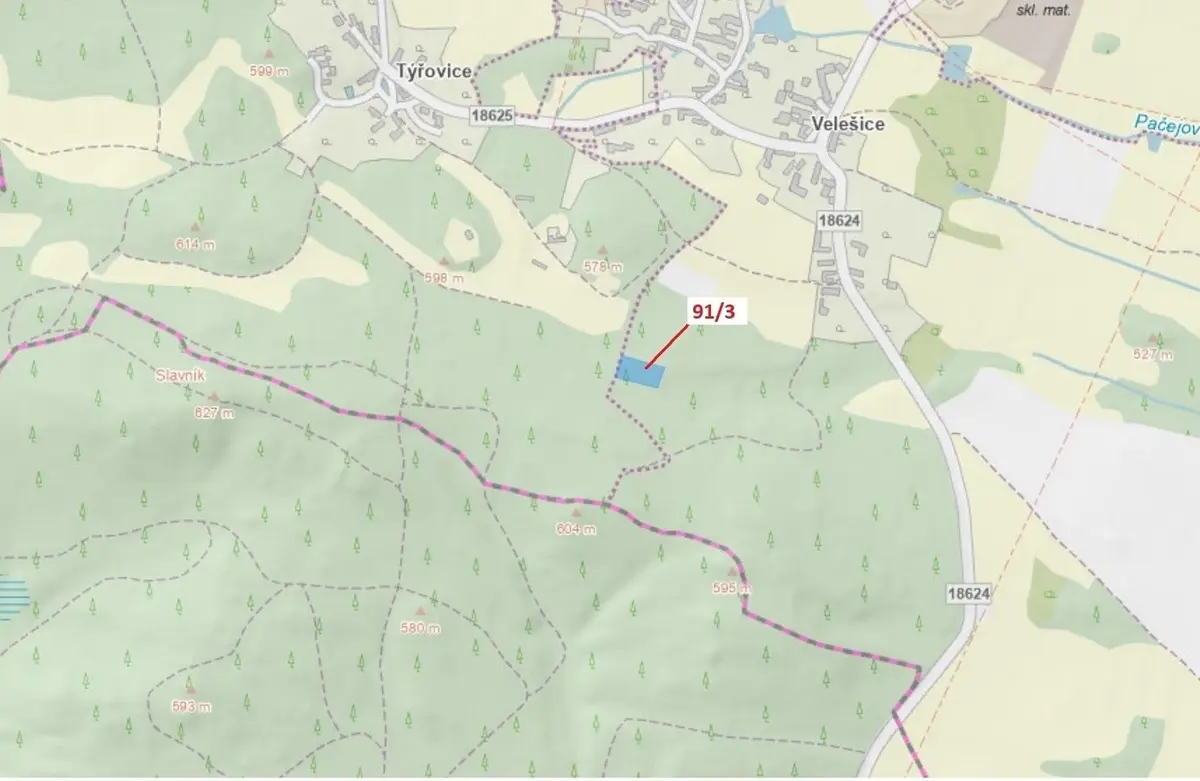 Prodej pozemku 1958 m², Velešice u Pačejova · Pačejov