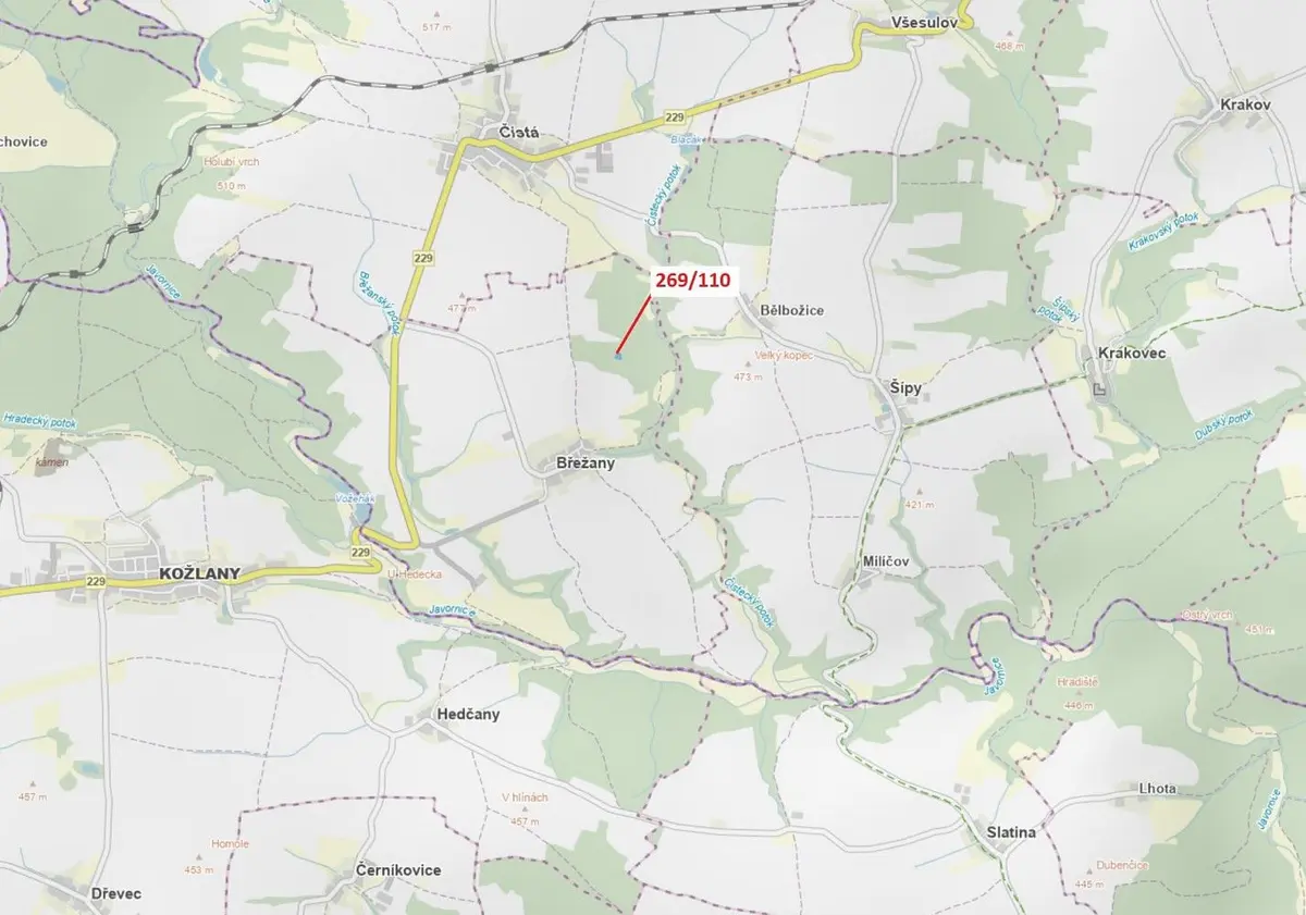 Prodej pozemku 1701 m², Břežany u Rakovníka · Břežany