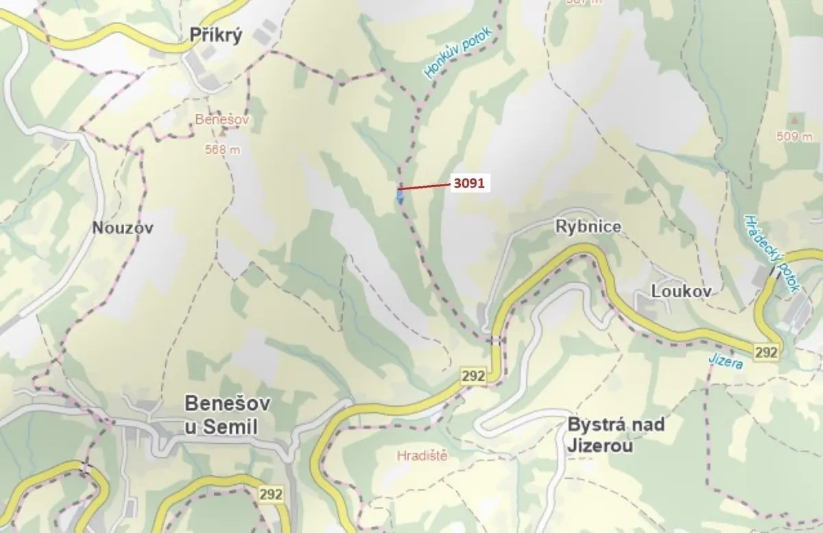 Prodej pozemku 1964 m², Benešov u Semil