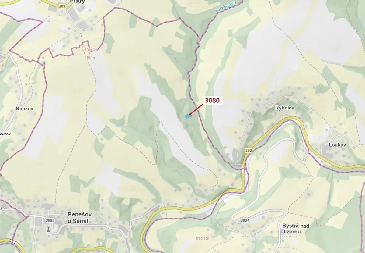Prodej pozemku 2540 m², Benešov u Semil