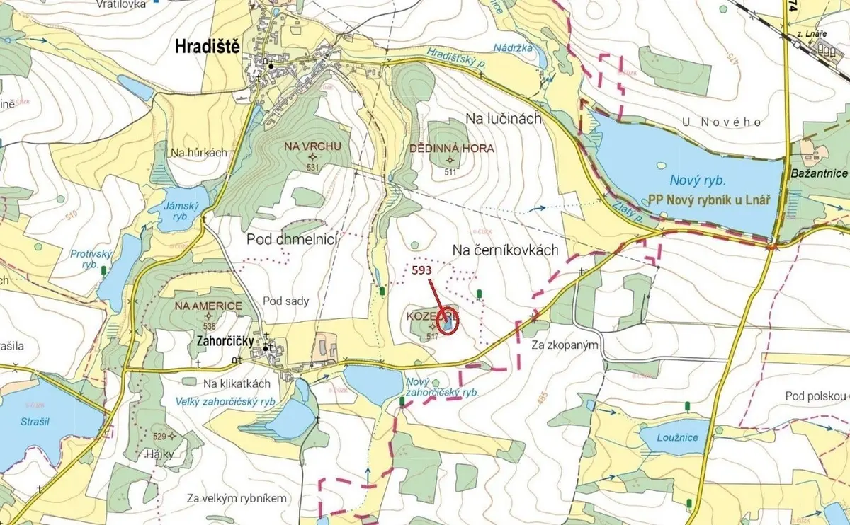 Prodej pozemku 2226 m², Zahorčičky · Hradiště