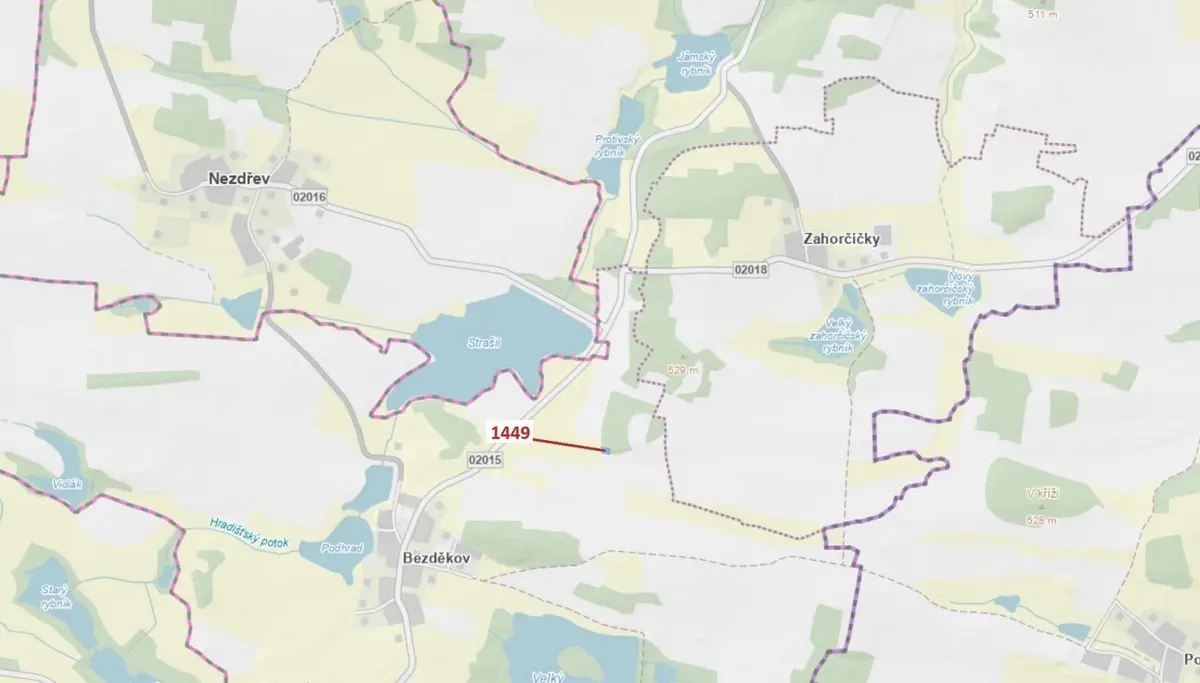 Prodej pozemku 638 m², Bezděkov u Kasejovic · Hradiště