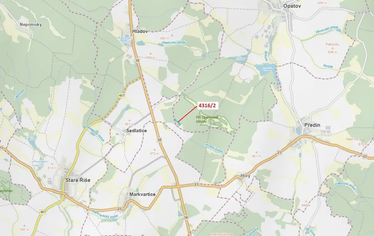 Prodej pozemku 7085 m², Opatov na Moravě · Opatov