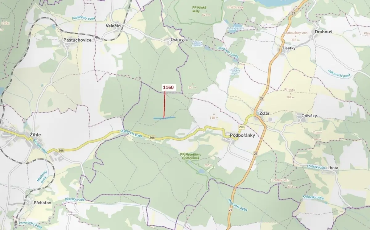 Prodej pozemku 12984 m², Velečín · okres Plzeň-sever Plzeňský kraj