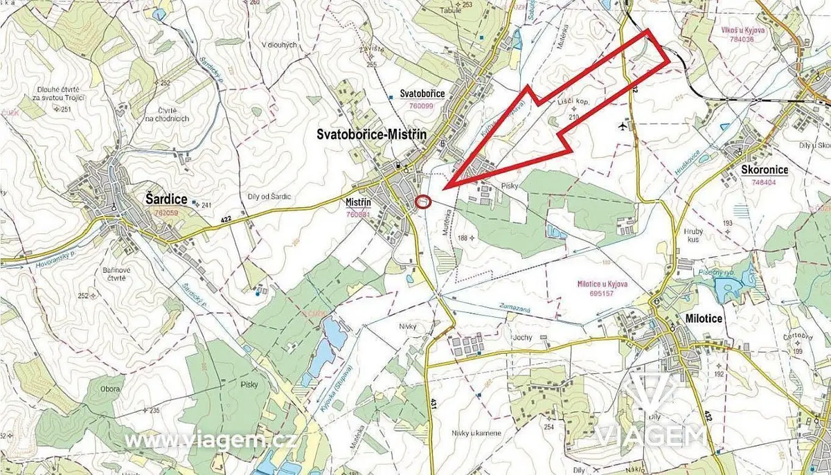 Prodej pozemku 1057 m², Mistřín · Svatobořice-Mistřín