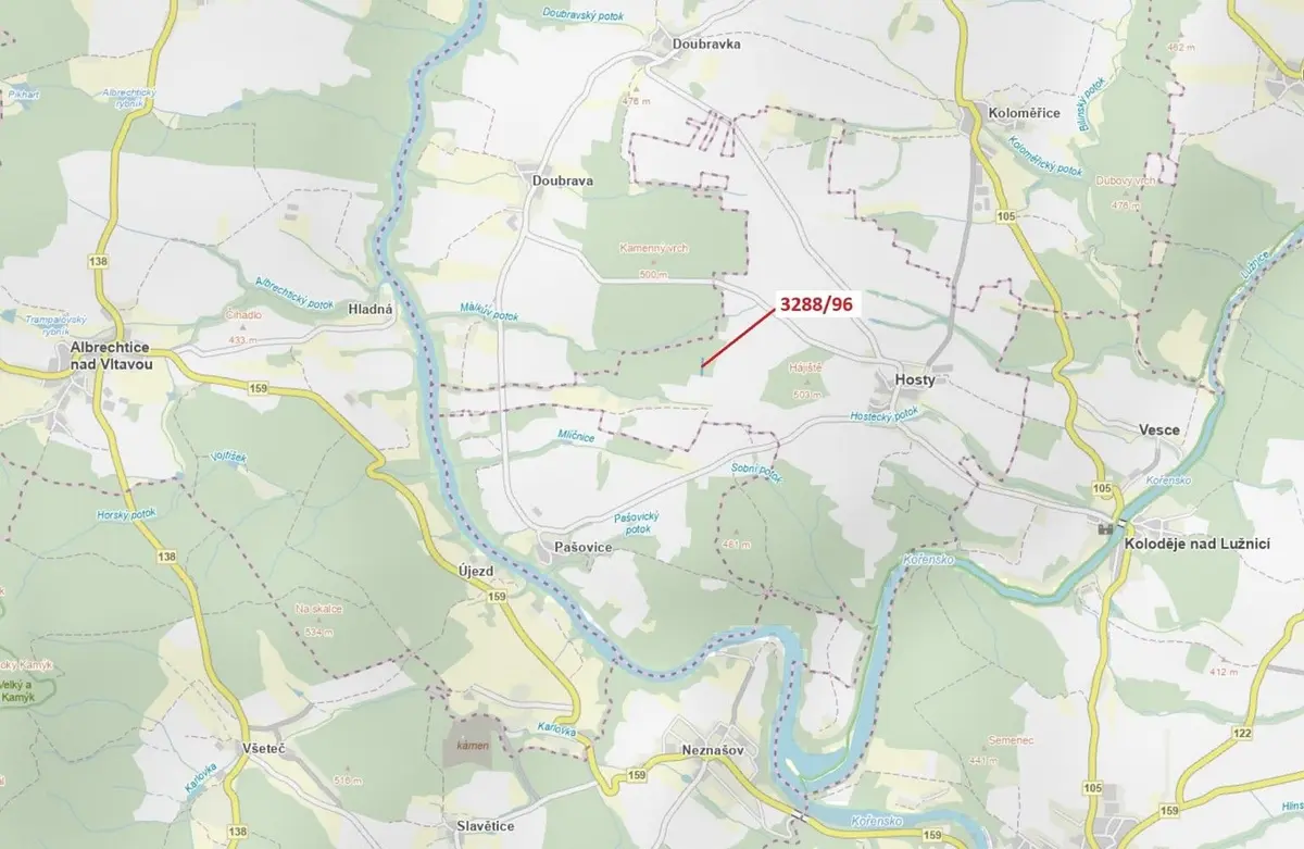 Prodej pozemku 1630 m², Hosty