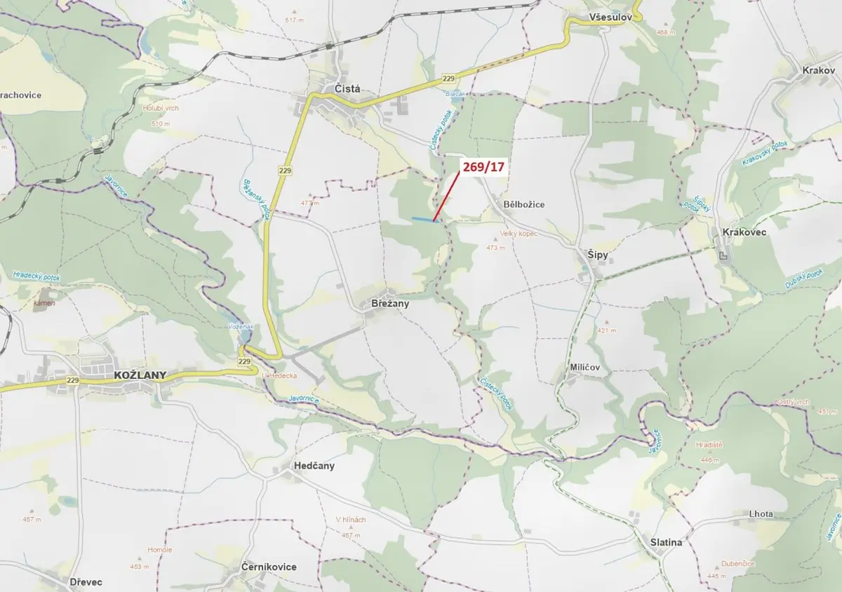 Prodej pozemku 7469 m², Břežany u Rakovníka · Břežany