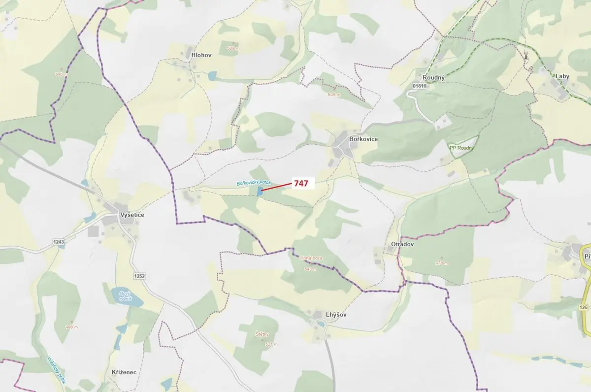 Prodej pozemku 3010 m², Bořkovice · Zvěstov