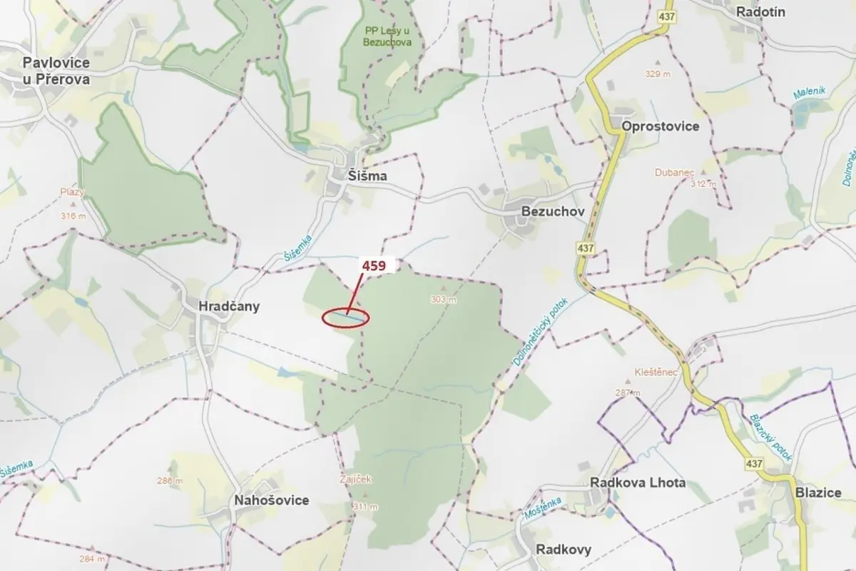 Prodej pozemku 1895 m², Hradčany na Moravě · Hradčany