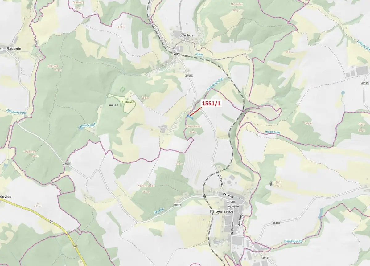 Prodej pozemku 2478 m², Přibyslavice nad Jihlavou · Přibyslavice