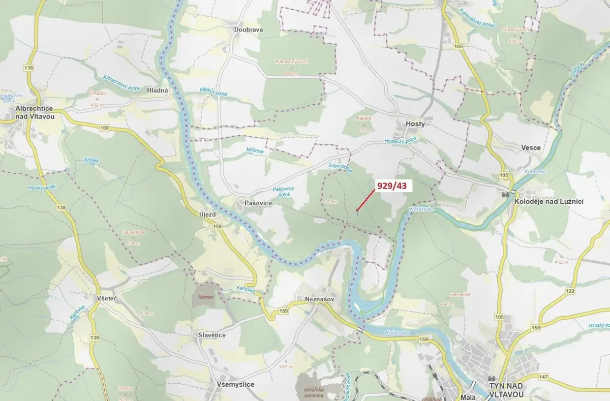 Prodej pozemku 1258 m², Hosty