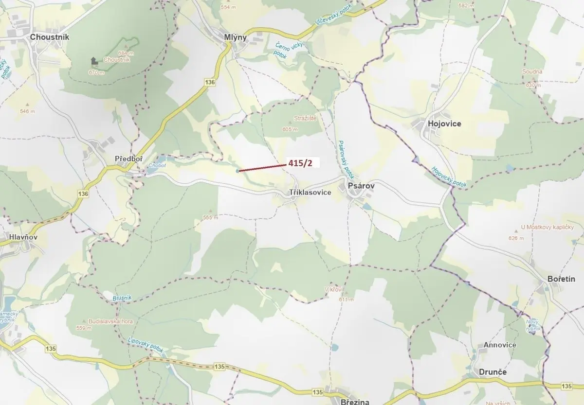 Prodej pozemku 1251 m², Tříklasovice · Psárov