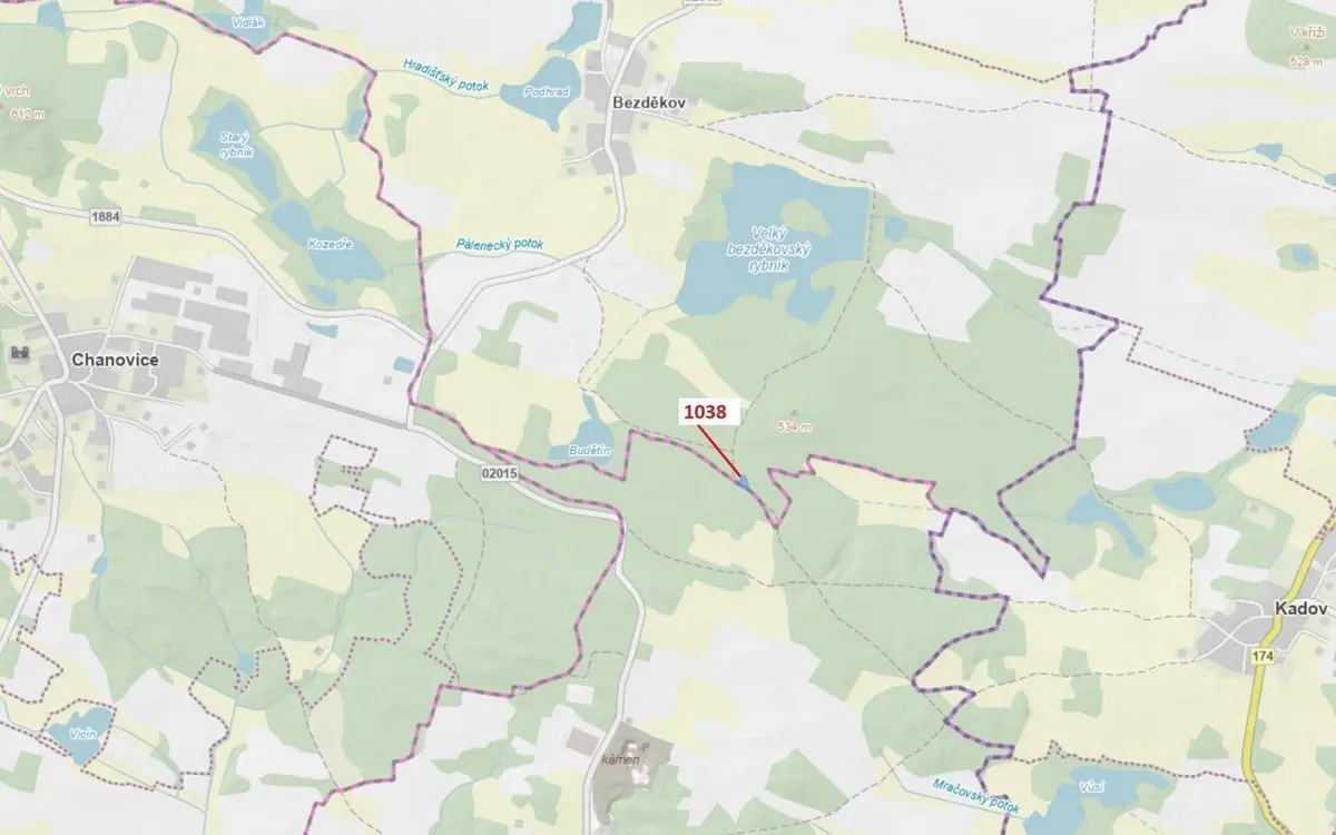 Prodej pozemku 1028 m², Bezděkov u Kasejovic · Hradiště