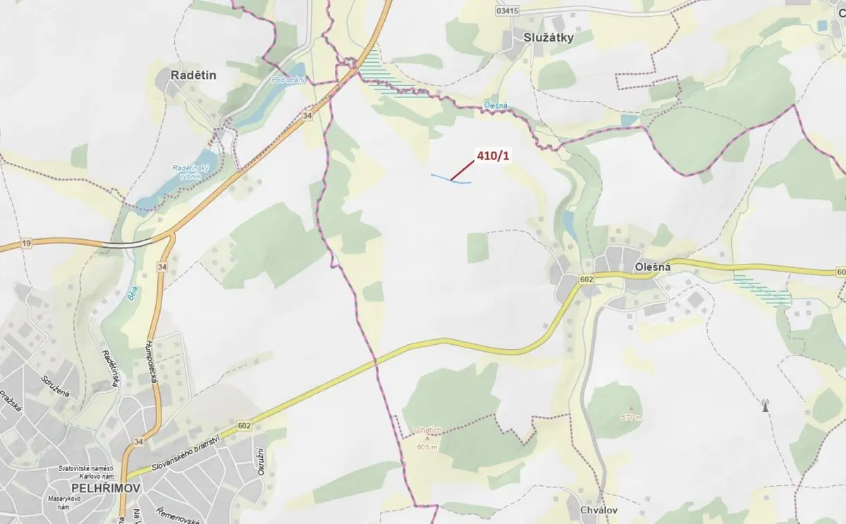 Prodej pozemku 783 m², Olešná u Pelhřimova · Olešná
