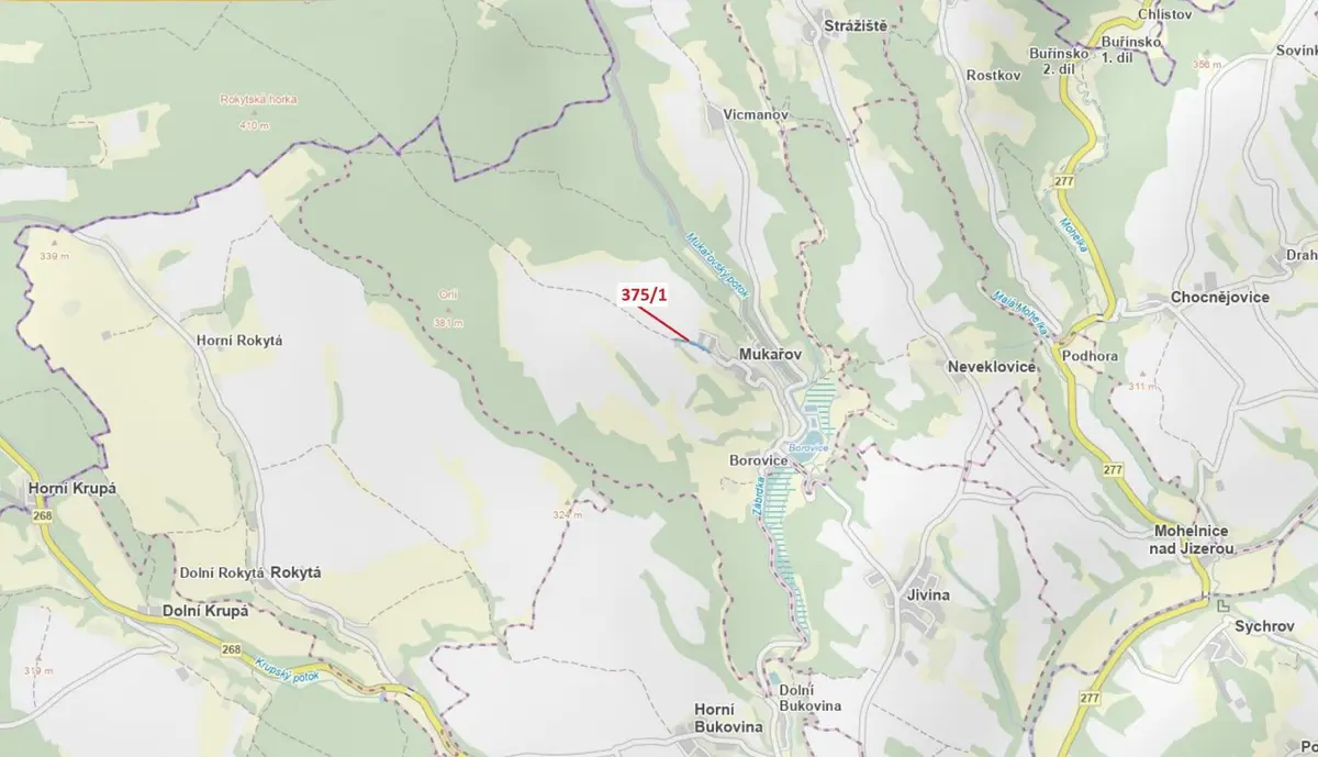 Prodej pozemku 2892 m², Mukařov u Jiviny · Mukařov