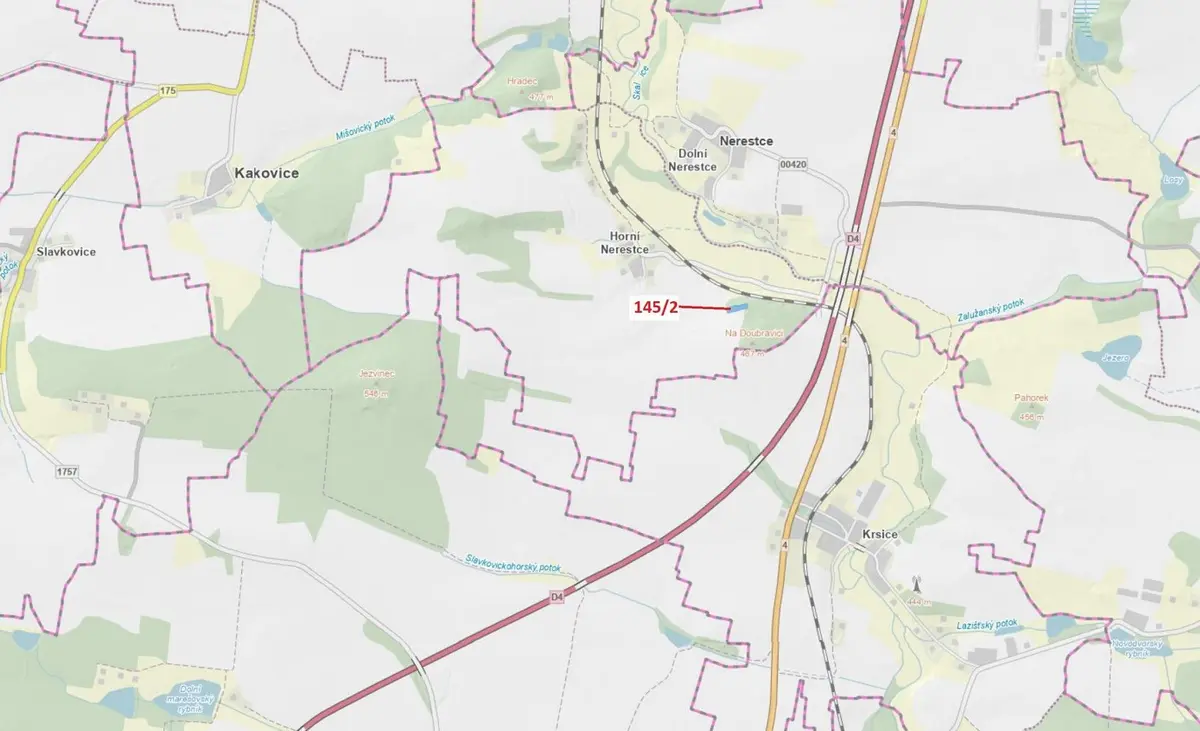 Prodej pozemku 2436 m², Horní Nerestce · Nerestce