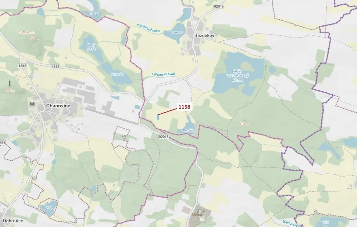 Prodej pozemku 1323 m², Bezděkov u Kasejovic · Hradiště