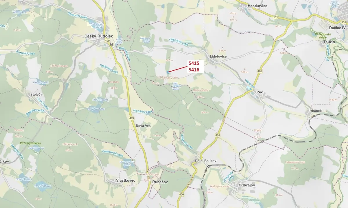 Prodej pozemku 4645 m², Lidéřovice · Peč