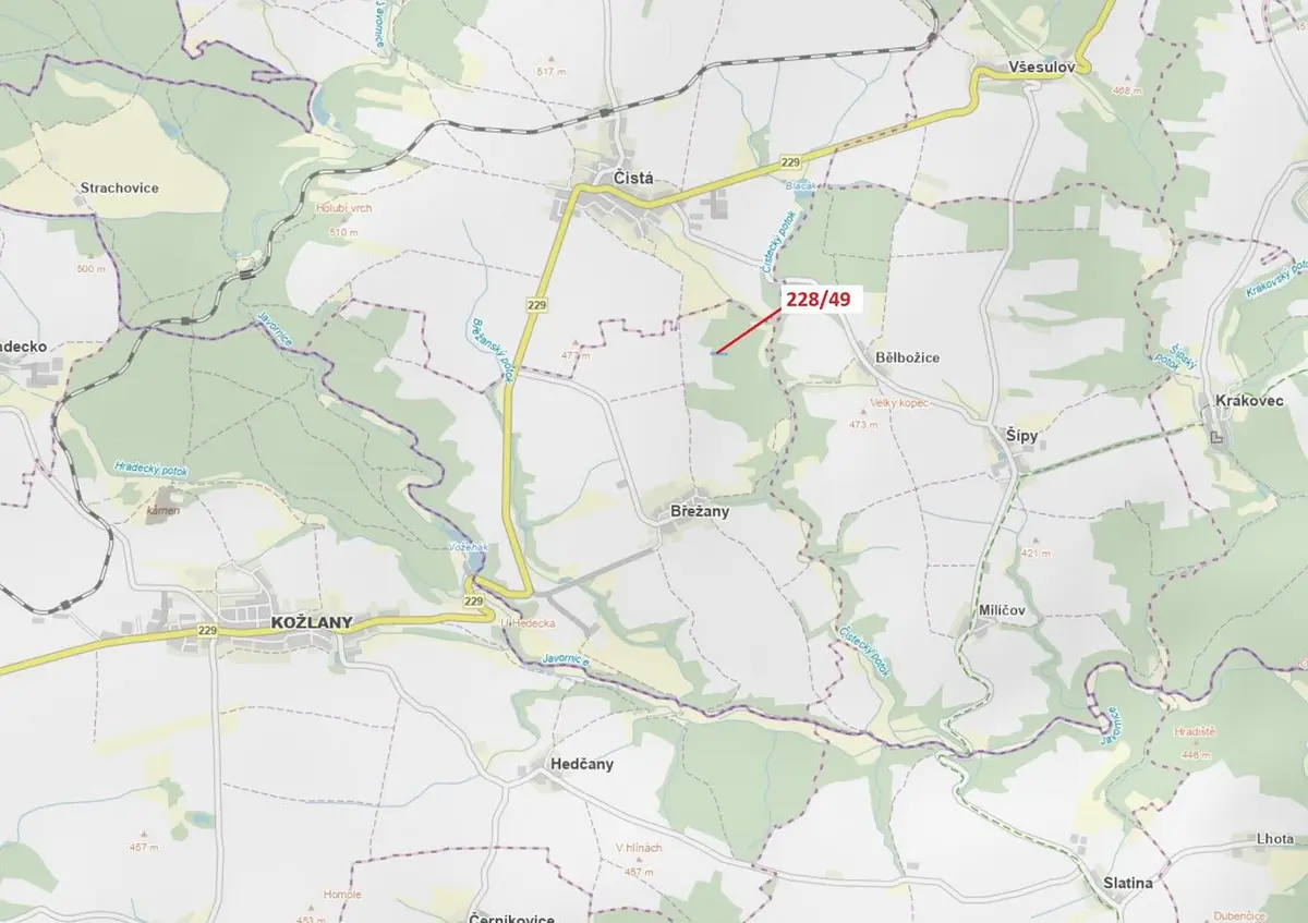 Prodej pozemku 2070 m², Břežany u Rakovníka · Břežany