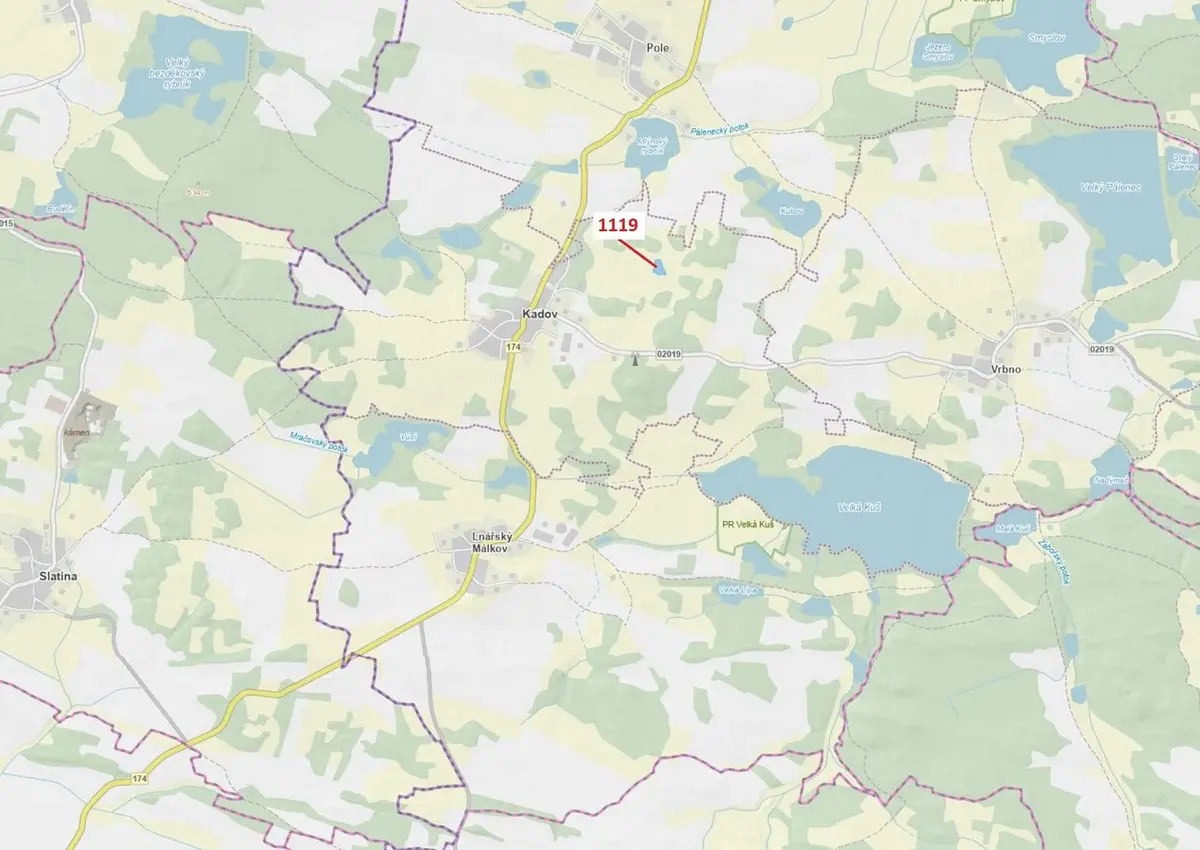 Prodej pozemku 3469 m², Kadov u Blatné · Kadov