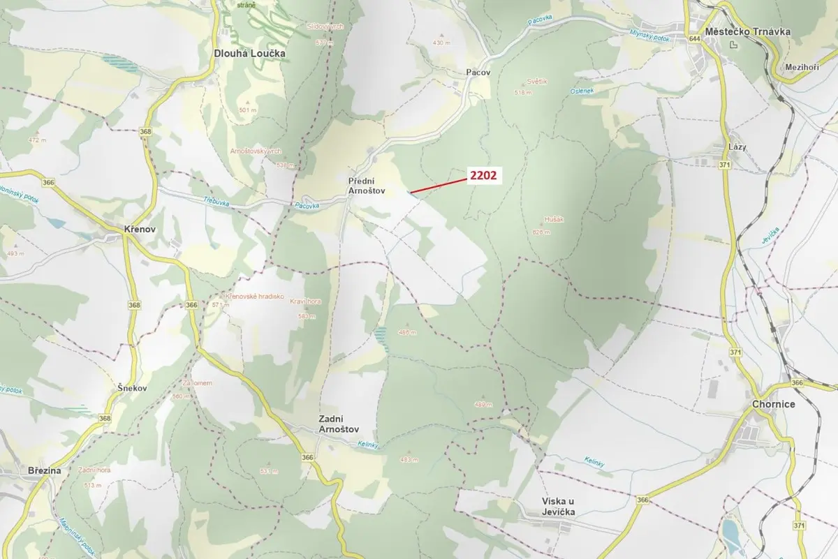Prodej pozemku 1919 m², Přední Arnoštov · Městečko Trnávka