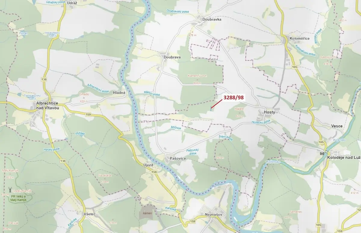 Prodej pozemku 1685 m², Hosty