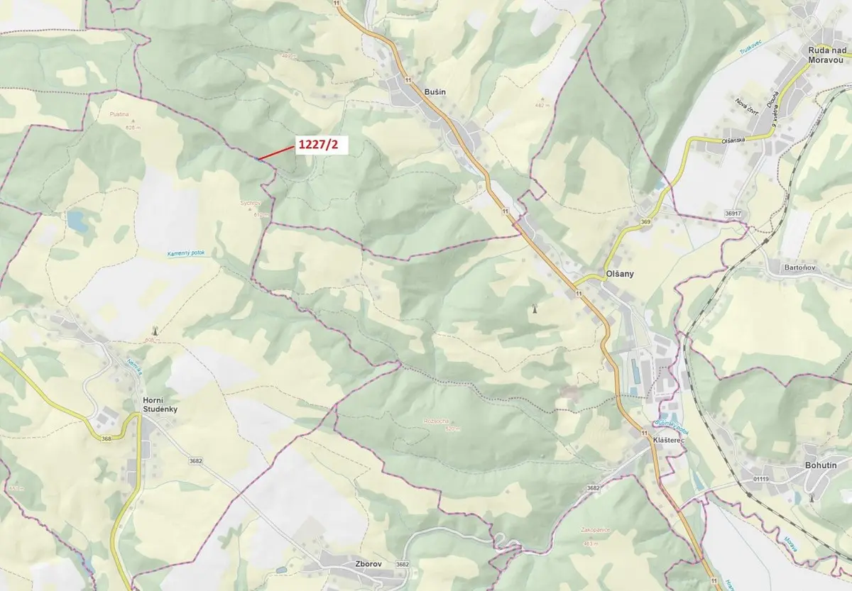 Prodej pozemku 860 m², Horní Studénky
